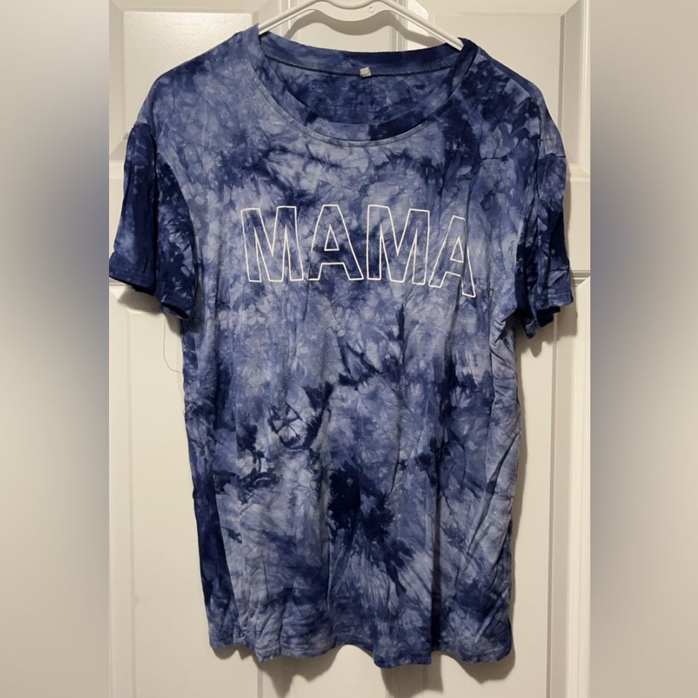 Blue tie-dye mama tee